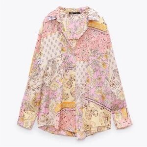 Floral Patchwork Button-Up Blouse